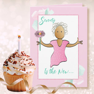 70 und fantastische weibliche Cartoon-Pink-Birthda Karte