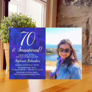 70 und Sensational Royal Blue Foto Birthday Party Einladung