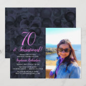 70 und sensationelles rosa schwarzes Foto Geburtst Einladung (Vorne/Hinten)
