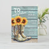 70 und üppiger rustikaler Western Sonnenblumen Einladung (Stehend Vorderseite)