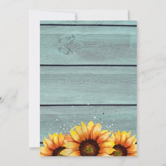70 und üppiger rustikaler Western Sonnenblumen Einladung (Rückseite)