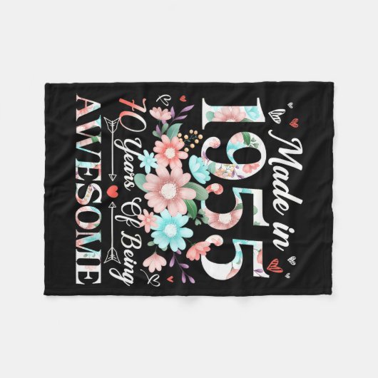 70 Year Old Made In 1955 Floral 70th Birthday Wome Fleecedecke (Vorderseite (Horizontal))