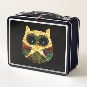 70er 60er Boho Hippy Chic Owl School Metall Brotdose