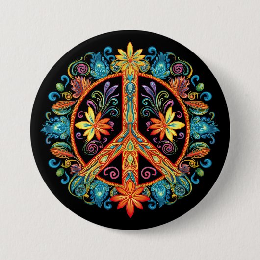 70er 60er Friedenszeichen farbig Button (Vorderseite)