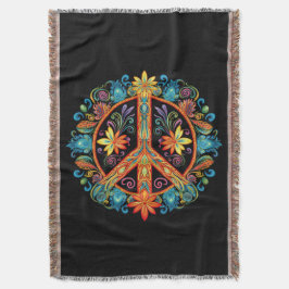 70er 60er Friedenszeichen farbig Decke