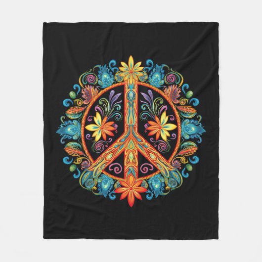 70er 60er Friedenszeichen farbig Fleecedecke (Vorderseite)