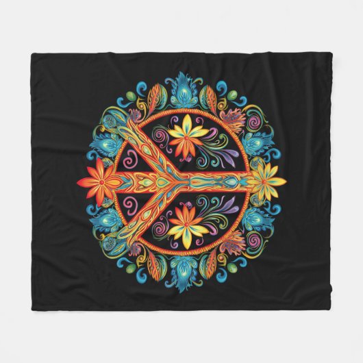 70er 60er Friedenszeichen farbig Fleecedecke (Vorderseite (Horizontal))