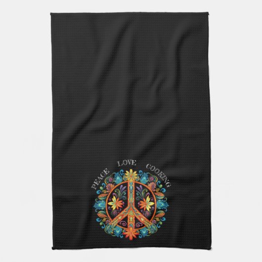 70er 60er Friedenszeichen farbig Geschirrtuch (Vertikal)