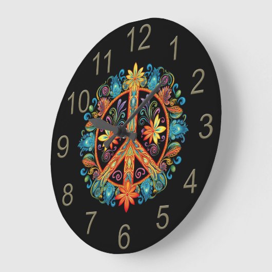 70er 60er Friedenszeichen farbig Große Wanduhr (Winkel)