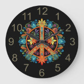 70er 60er Friedenszeichen farbig Große Wanduhr (Vorderseite)