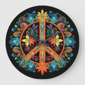 70er 60er Friedenszeichen farbig Große Wanduhr (Vorderseite)