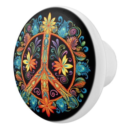 70er 60er Friedenszeichen farbig Keramikknauf (Rechts)