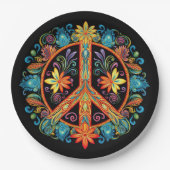 70er 60er Friedenszeichen farbig Pappteller (Vorderseite)