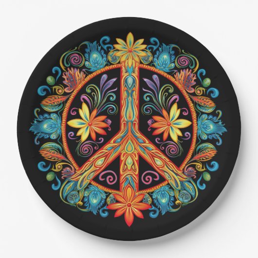 70er 60er Friedenszeichen farbig Pappteller (Vorderseite)