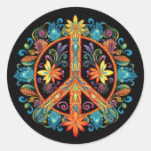 70er 60er Friedenszeichen farbig Runder Aufkleber (Vorderseite)