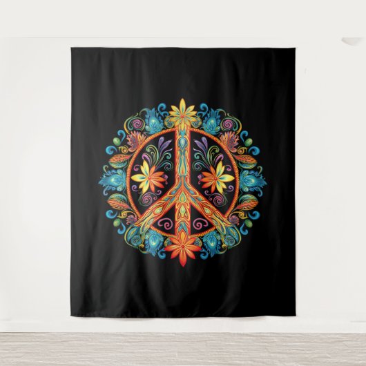 70er 60er Friedenszeichen farbig Wandteppich (Vorderseite)