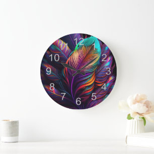 70er 60er Psychedelische Federn Große Wanduhr
