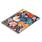 70er 60er Retro Floral Monogram Blue und Orange Notizblock (Linke Seite)