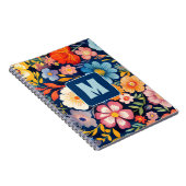 70er 60er Retro Floral Monogram Blue und Orange Notizblock (Rechte Seite)