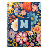 70er 60er Retro Floral Monogram Blue und Orange Notizblock (Vorderseite)