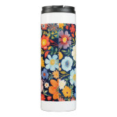 70er 60er Retro Floral Monogram Blue und Orange Thermosbecher (Rückseite)