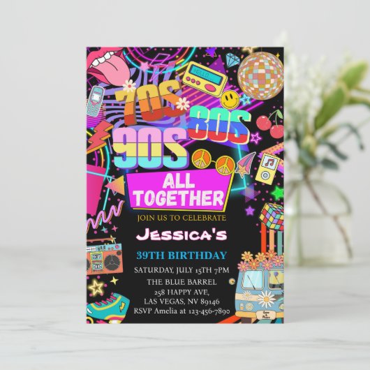 70er 80er 90 einladung (Stehend Vorderseite)