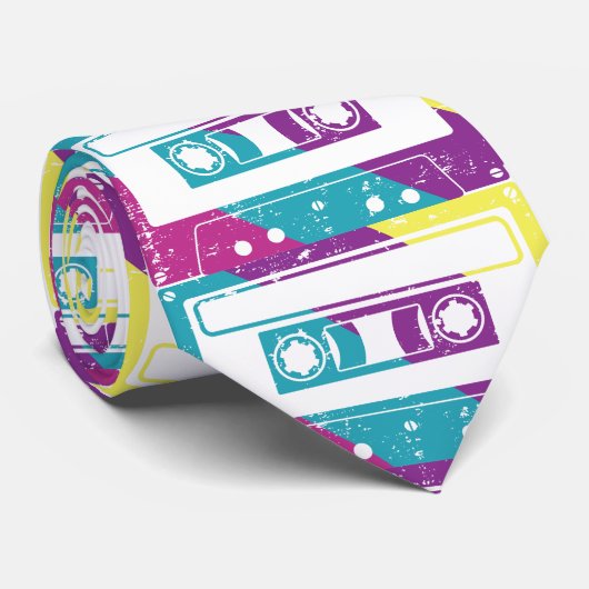 70er 80er Cassette Tape Muster Retro Krawatte (Gerollt)