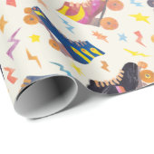 70er 80er Nostalgia Collage Roller Skate Geschenkpapier (Rolleneckpunkt)