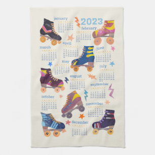 70er 80er Nostalgie-Rollschuhe 2023 Jahreskalender Geschirrtuch