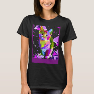 70er 80er Party Katze psychedelische Bunte Trippy T-Shirt