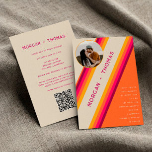 70er 80er QR-Code Retro Rosa Orange Gelb Hochzeit Einladung