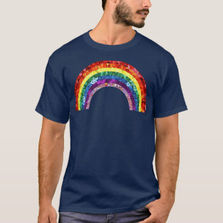 70er 80er Vibe Regenbogen Retro Vintage Pailletten T-Shirt