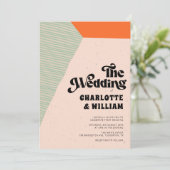 70er Abstrakt Retro Hochzeit in leuchtenden Farben Einladung (Stehend Vorderseite)