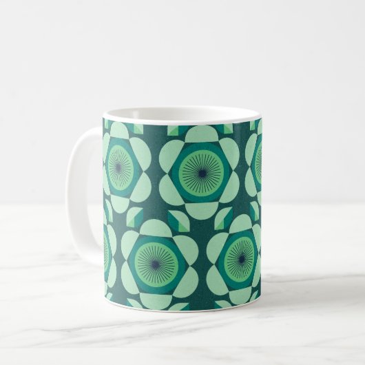 70er Blumenvibe - grün und blau Kaffeetasse (Vorderseite Links)