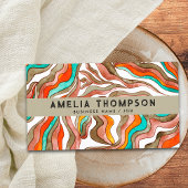 70er Boho Groovy Retro Orange Abstrakt Wavy Lines Visitenkarte