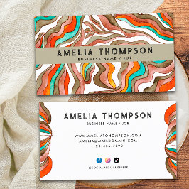 70er Boho Groovy Retro Orange Abstrakt Wavy Lines Visitenkarte