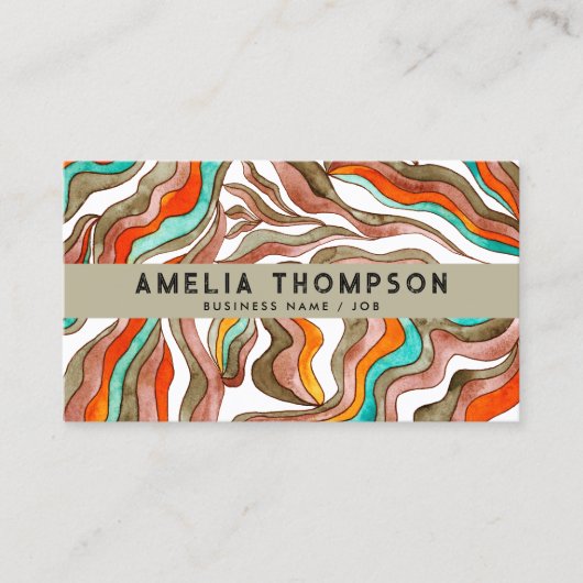 70er Boho Groovy Retro Orange Abstrakt Wavy Lines Visitenkarte (Vorderseite)