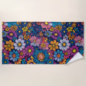 70er Boho Retro Blume Strandtuch (Vorderseite)