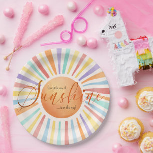 70er Boho Sun "Little Ray of Sunshine" Kinderdusch Pappteller