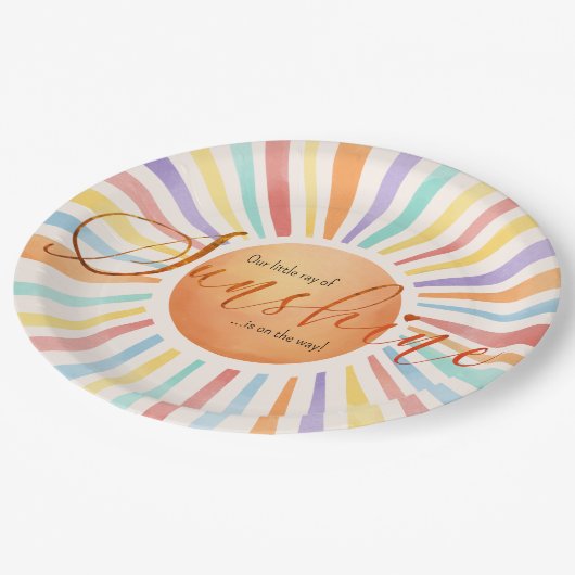 70er Boho Sun "Little Ray of Sunshine" Kinderdusch Pappteller (Schrägansicht)