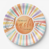 70er Boho Sun "Little Ray of Sunshine" Kinderdusch Pappteller (Vorderseite)