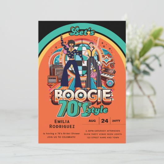 70er Boogie Retro Disco Tassino Einladung (Stehend Vorderseite)
