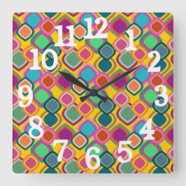70er Colors Quadratische Wanduhr