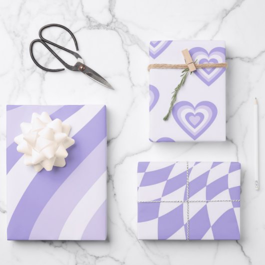 70er der lila hintereinander geometrischen Streife Geschenkpapier Set (Vorderseite)