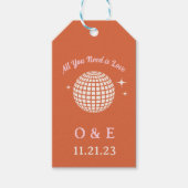 70er Disco Ball Glitzern Retro Hochzeitsinitialen Geschenkanhänger (Vorderseite)