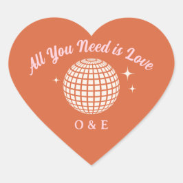 70er Disco Ball Glitzern Retro Hochzeitsinitialen Herz-Aufkleber