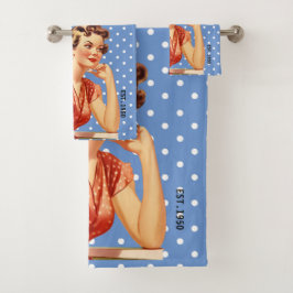 70er Elegant einzigartiges Retro-Kunstwerk Polka d Badhandtuch Set