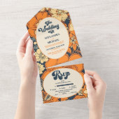 70er Floral Wedding All In One Einladung (Abreißen)