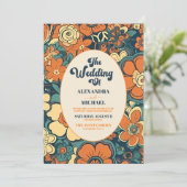 70er Floral Wedding Einladung (Stehend Vorderseite)