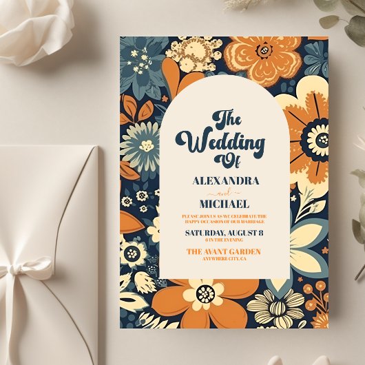 70er Floral Wedding Einladung